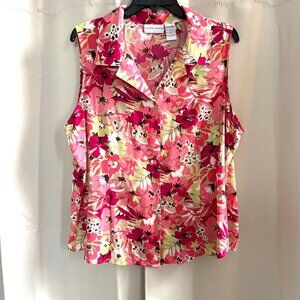 Jaclyn‎ Smith Womens Top Size XL Tropical Floral Button Up Fitted Boho Y2K 18071